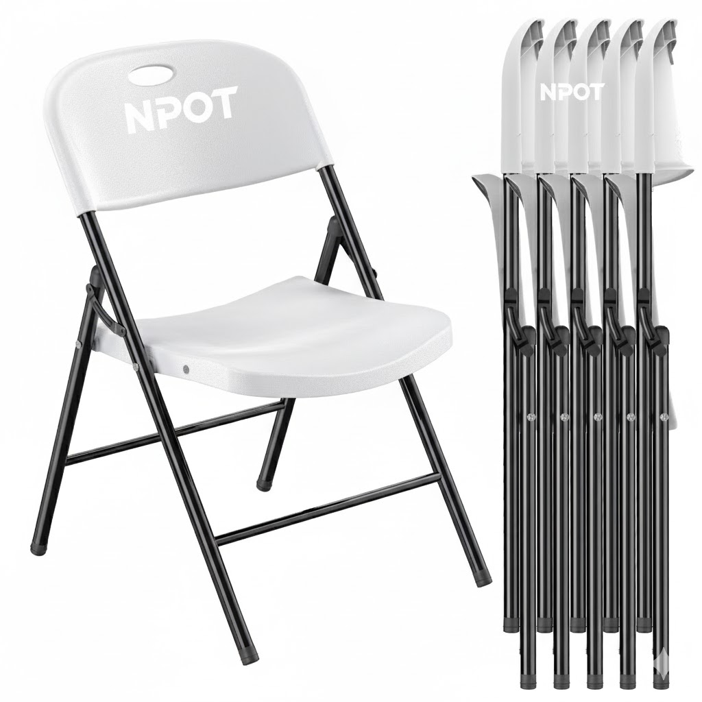 Heavy Duty Plastic Folding Chair with Reinforced Steel Frame